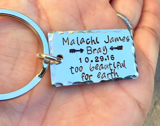 Memorial Keychain, Too Beautiful For Earth, Memorial Gifts - Natashaaloha, jewelry, bracelets, necklace, keychains, fishing lures, gifts for men, charms, personalized,