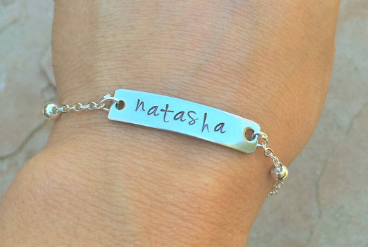Monogram Bracelet, Name Bracelet, Bar Bracelet, Personalized Hand Stamped Bracelet, Monogram, natashaaloha - Natashaaloha, jewelry, bracelets, necklace, keychains, fishing lures, gifts for men, charms, personalized,