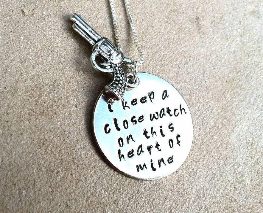 Johnny Cash Jewelry, Johnny Cash Necklace, I Keep A Close Watch, Johnny Cash gold or silver, Personalized Hand Stamped Jewelry - Natashaaloha, jewelry, bracelets, necklace, keychains, fishing lures, gifts for men, charms, personalized,