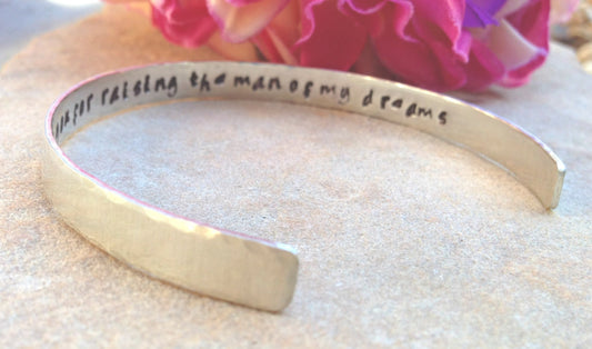 thank you for raising the man of my dreams, mother of the groom, sterling silver bracelet, secret message bracelet, cuff, personalized gift - Natashaaloha, jewelry, bracelets, necklace, keychains, fishing lures, gifts for men, charms, personalized,