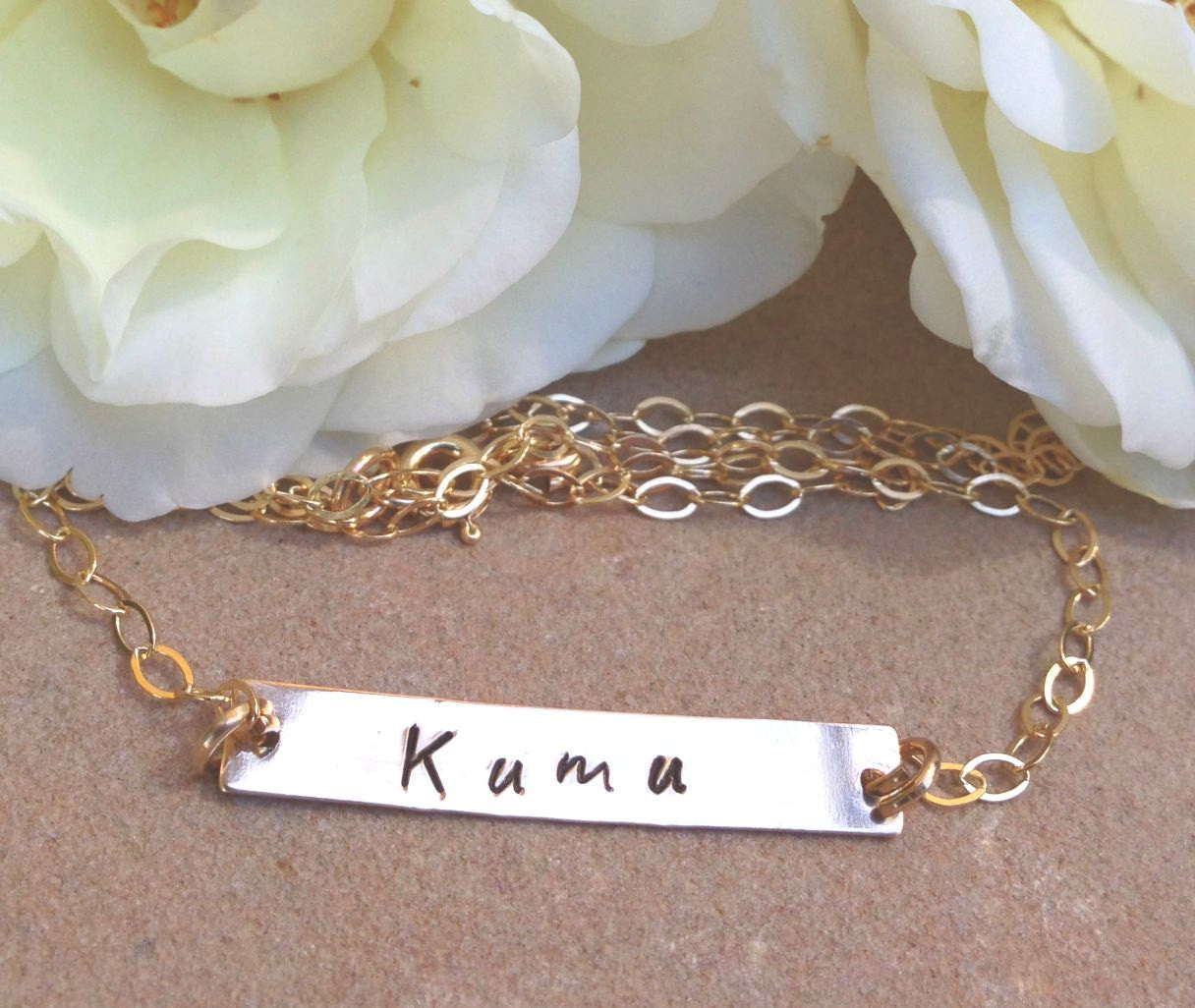 Monogram Necklace, Gold Bar Name Necklace, Christmas Gifts Mom - Natashaaloha, jewelry, bracelets, necklace, keychains, fishing lures, gifts for men, charms, personalized,
