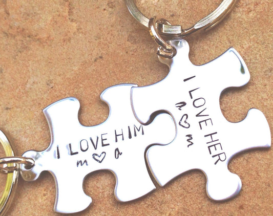 her one his only, couple keychain, Boyfriend Gift, for him and her, anniversary gifts, puzzle key chain, always and forever, hand stamped - Natashaaloha, jewelry, bracelets, necklace, keychains, fishing lures, gifts for men, charms, personalized,