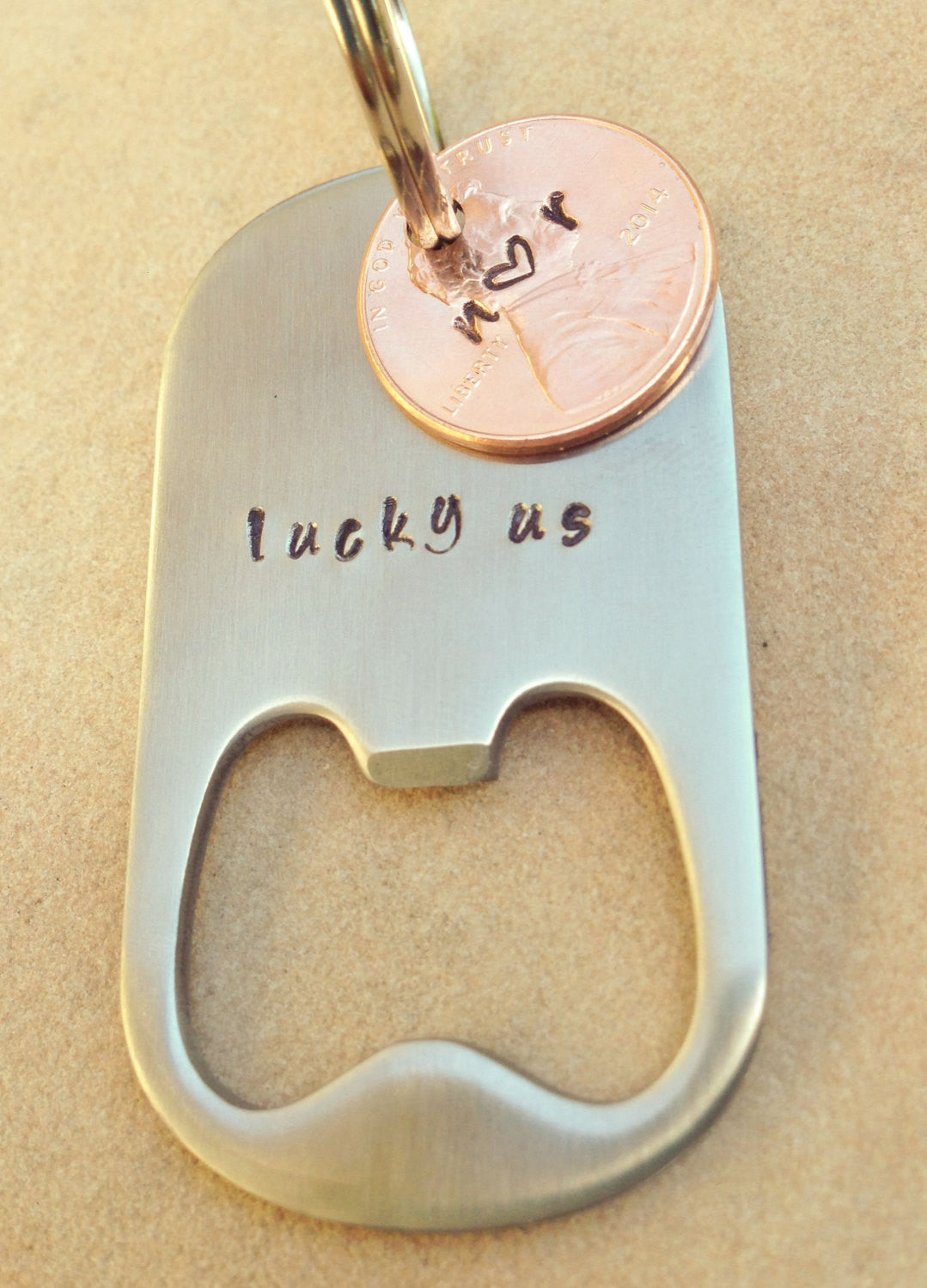 Lucky Us Keychain, Personalized Lucky Us Keychain, Bottle Opener Penny Keychain, Natashaaloha - Natashaaloha, jewelry, bracelets, necklace, keychains, fishing lures, gifts for men, charms, personalized,