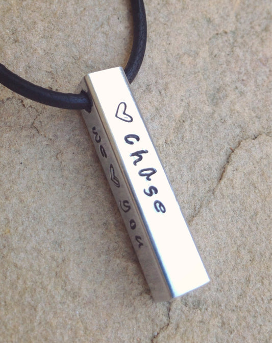 Mens Personalized Bar Necklace, Fathers Day Gift, Dad Necklace, Hand Stamped Bar Necklace, Mens Personalized Necklace, Gifts for Men - Natashaaloha, jewelry, bracelets, necklace, keychains, fishing lures, gifts for men, charms, personalized,