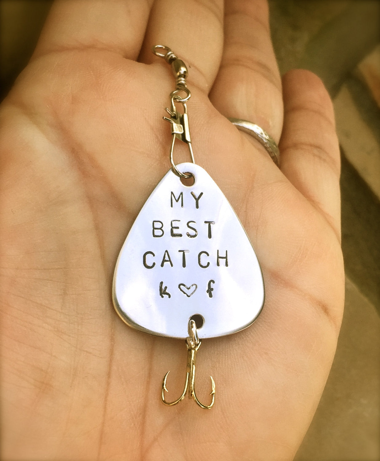 Fishing Keychain, For Him, Boyfriend Gift, Personalized Fishing Lure, Hand Stamped Fishing Lure,natashaaloha - Natashaaloha, jewelry, bracelets, necklace, keychains, fishing lures, gifts for men, charms, personalized,