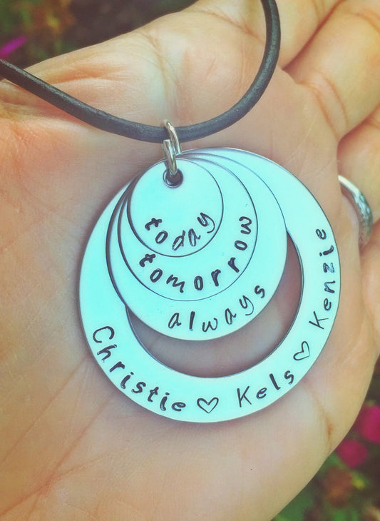 Today Tomorrow Always Necklace, Personalized Mom Necklace, Mothers Day Necklace, Name Necklace, Hand Stamped Necklace, natashaaloha - Natashaaloha, jewelry, bracelets, necklace, keychains, fishing lures, gifts for men, charms, personalized,