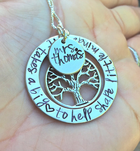 Teacher Gift, It Takes A Big Heart To Help Shape Little Minds Necklace, teacher gift, teacher appreciation, teacher thank you gift - Natashaaloha, jewelry, bracelets, necklace, keychains, fishing lures, gifts for men, charms, personalized,