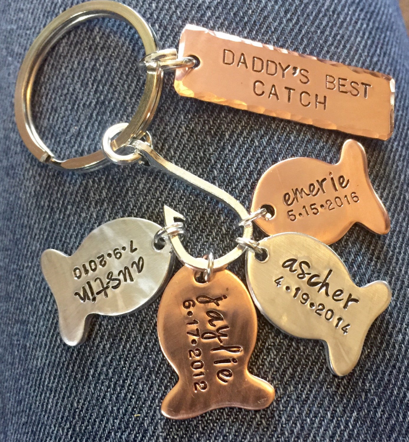 Fishing Keychain, Personalized Fishing Keychains, Hooked On Dad - Natashaaloha, jewelry, bracelets, necklace, keychains, fishing lures, gifts for men, charms, personalized,