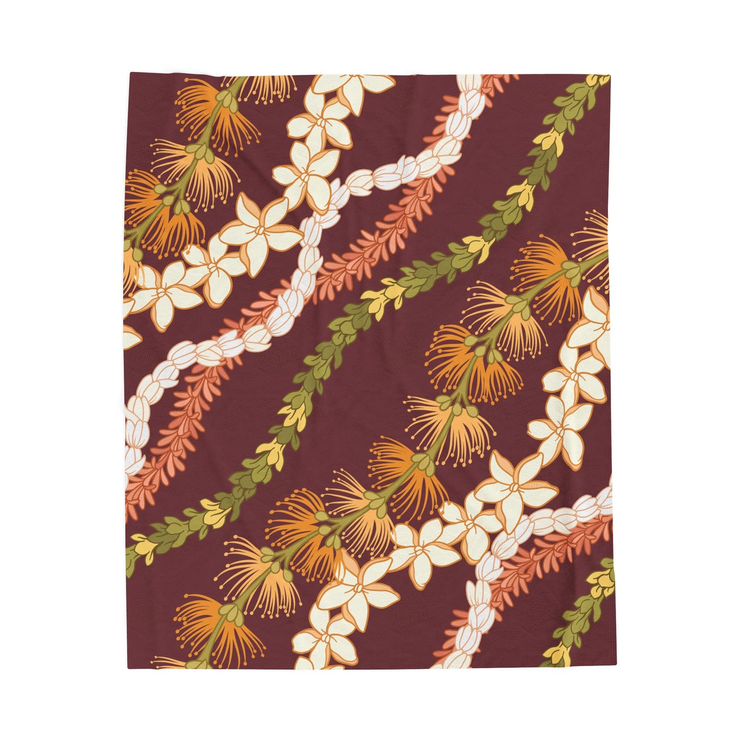 Ohia Lehua Pikake Pakalani Lei Hawaiian Blanket Velveteen Plush Blanket