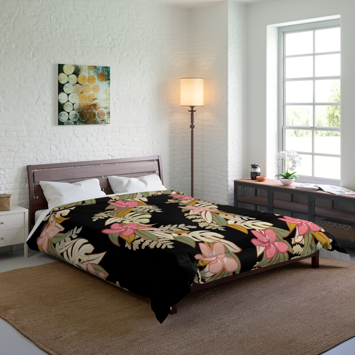 Hawaiian Maile Monstera Palapalai Plumeria Lei Comforter, Hawaiian Comforter - Bedding, Polyesian Quilt, Hawaiian Decor for Bedroom, Aloha