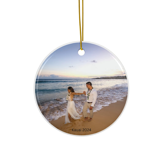 Ceramic Ornament - Personalized Photo Vacation Family Christmas Pet Ornament, Custom Made 2024, Hawaii Design Ornaments