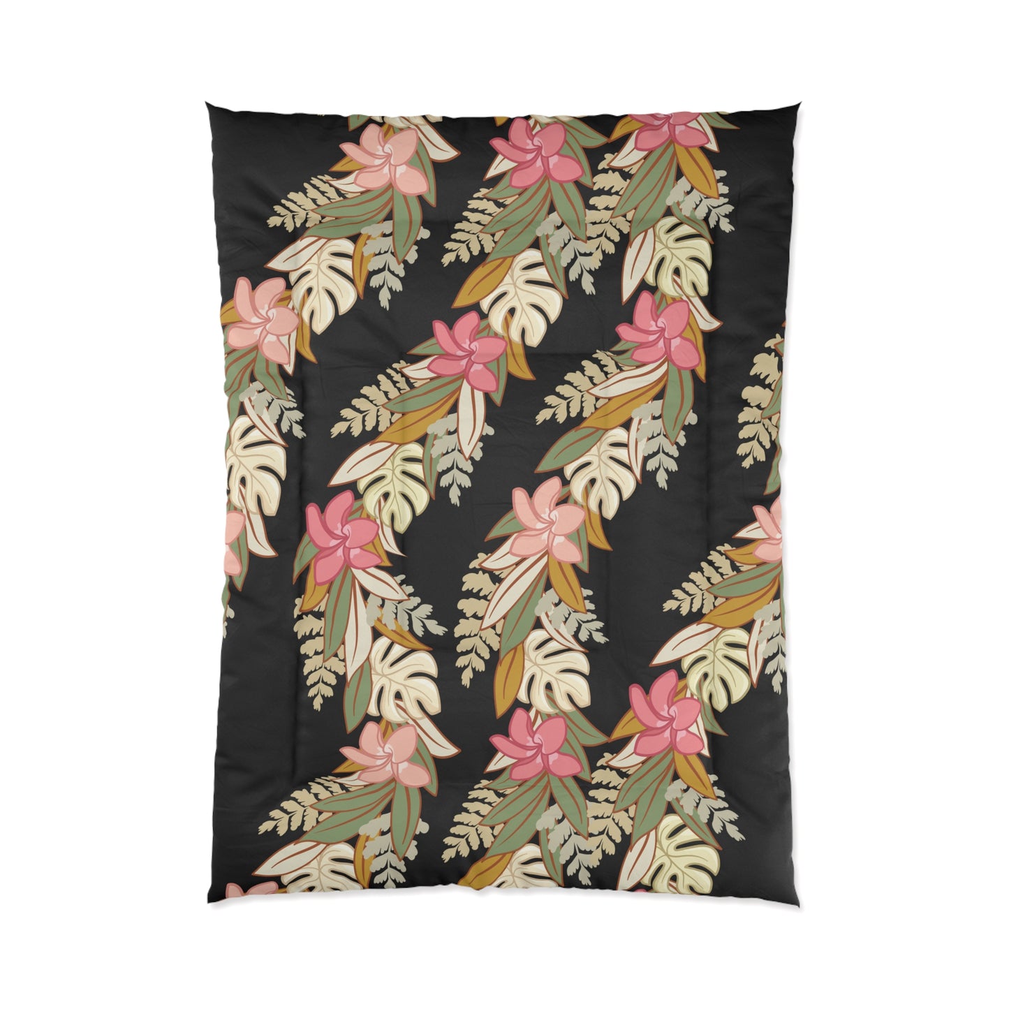 Hawaiian Maile Monstera Palapalai Plumeria Lei Comforter, Hawaiian Comforter - Bedding, Polyesian Quilt, Hawaiian Decor for Bedroom, Aloha