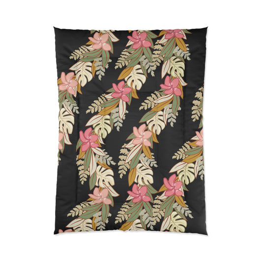 Hawaiian Maile Monstera Palapalai Plumeria Lei Comforter, Hawaiian Comforter - Bedding, Polyesian Quilt, Hawaiian Decor for Bedroom, Aloha