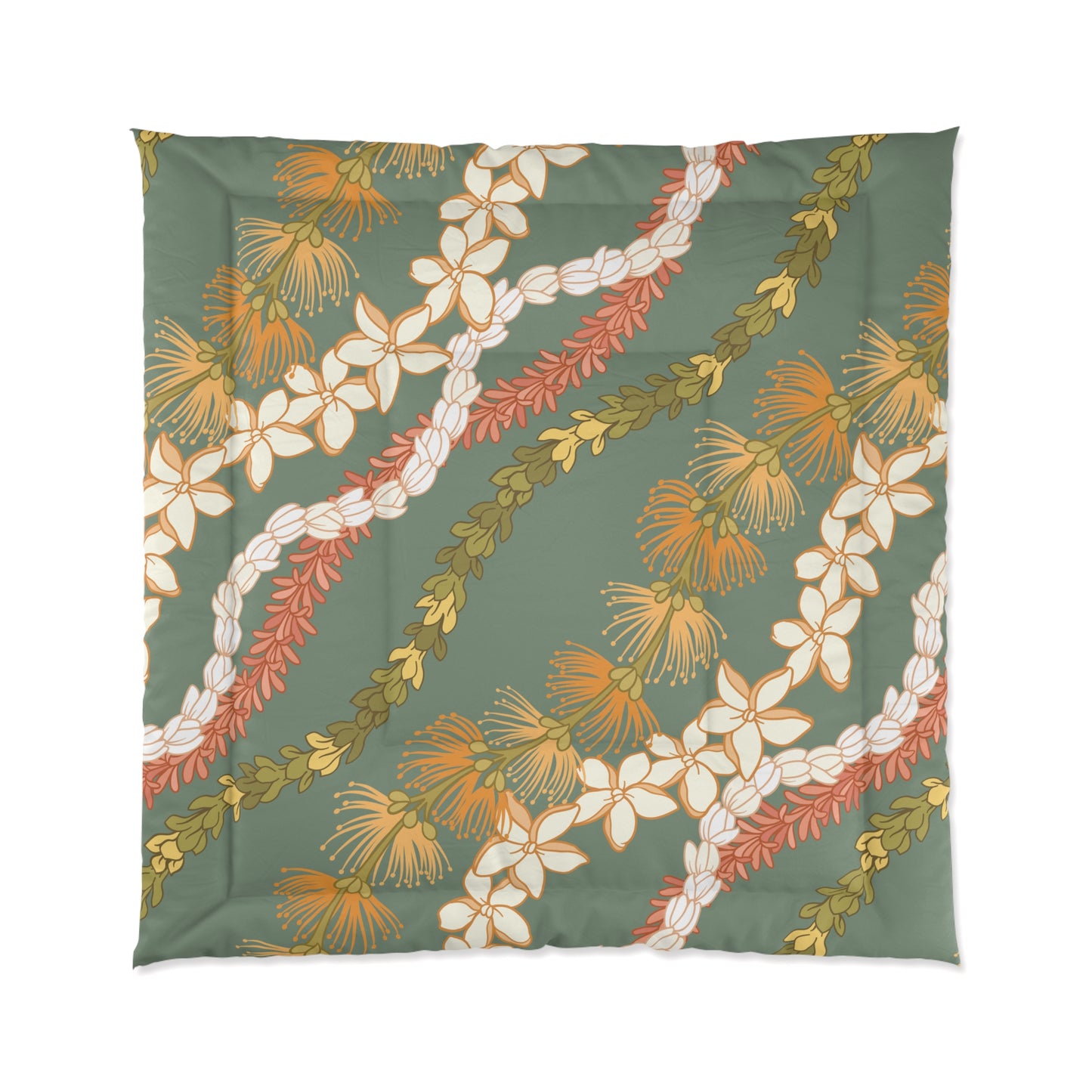 Hawaiian Lei Pattern Comforter | Hawaiian Comforter Pikake Lehua Flower