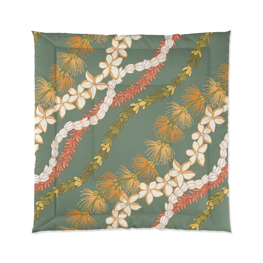 Hawaiian Lei Pattern Comforter | Hawaiian Comforter Pikake Lehua Flower