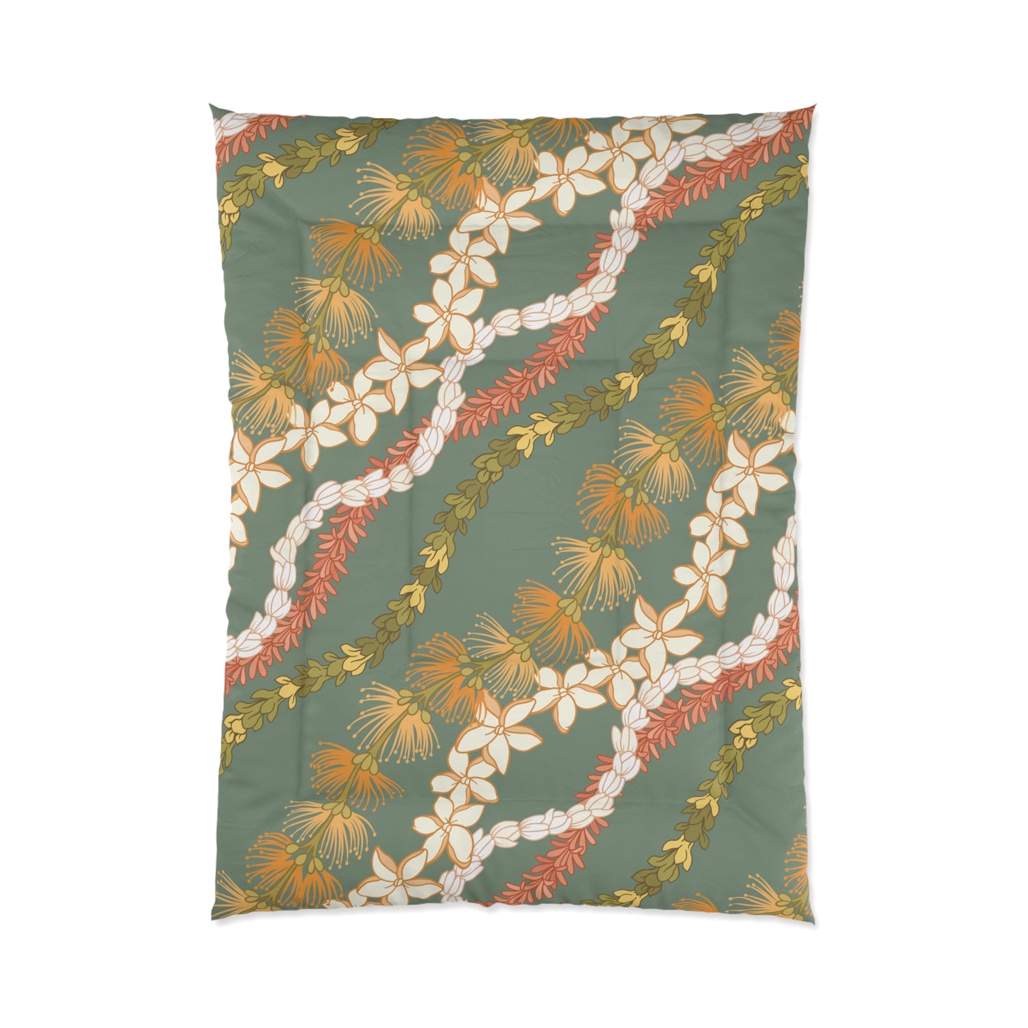 Hawaiian Lei Pattern Comforter | Hawaiian Comforter Pikake Lehua Flower