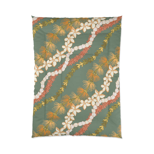 Hawaiian Lei Pattern Comforter | Hawaiian Comforter Pikake Lehua Flower