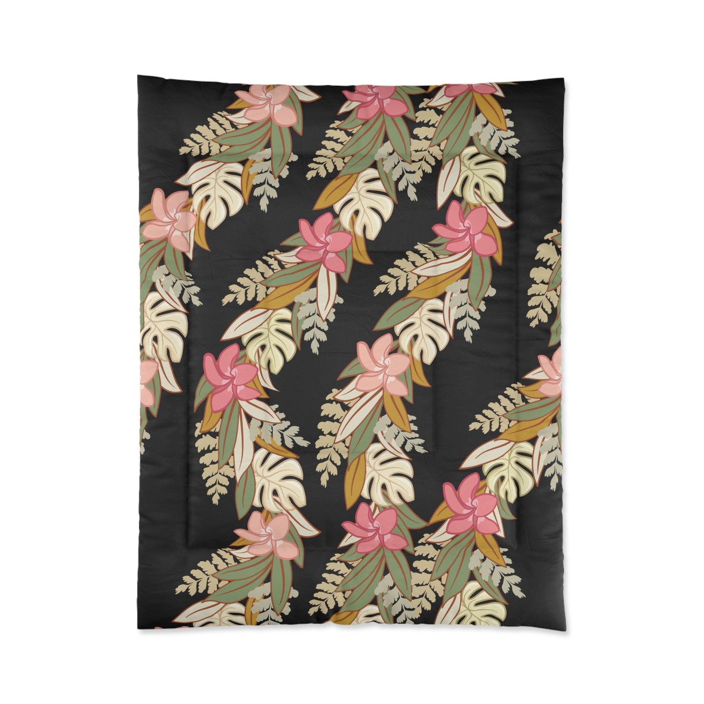 Hawaiian Maile Monstera Palapalai Plumeria Lei Comforter, Hawaiian Comforter - Bedding, Polyesian Quilt, Hawaiian Decor for Bedroom, Aloha