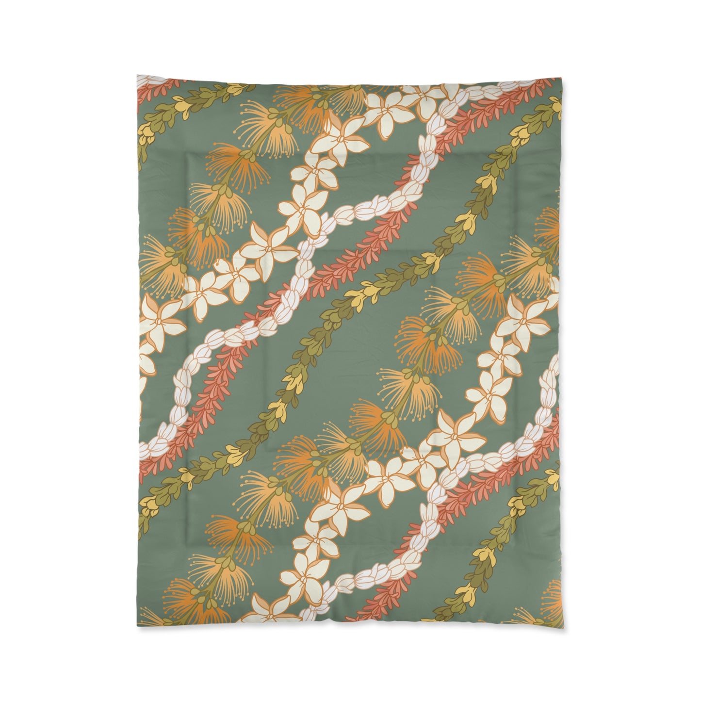 Hawaiian Lei Pattern Comforter | Hawaiian Comforter Pikake Lehua Flower