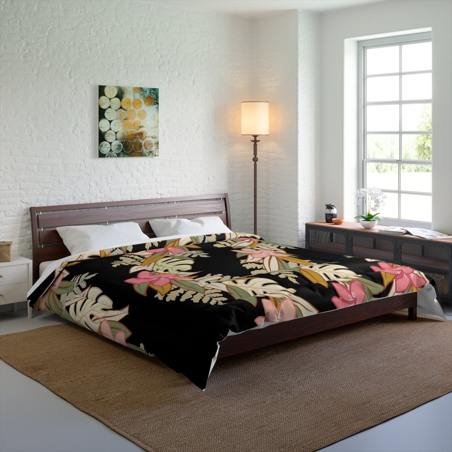 Hawaiian Maile Monstera Palapalai Plumeria Lei Comforter, Hawaiian Comforter - Bedding, Polyesian Quilt, Hawaiian Decor for Bedroom, Aloha