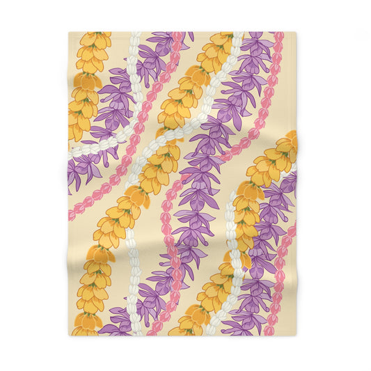 Yellow and Purple Lei Pattern Baby Blanket | Floral Hawaiian Baby Blanket Gift
