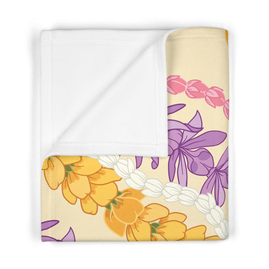 Yellow and Purple Lei Pattern Baby Blanket | Floral Hawaiian Baby Blanket Gift
