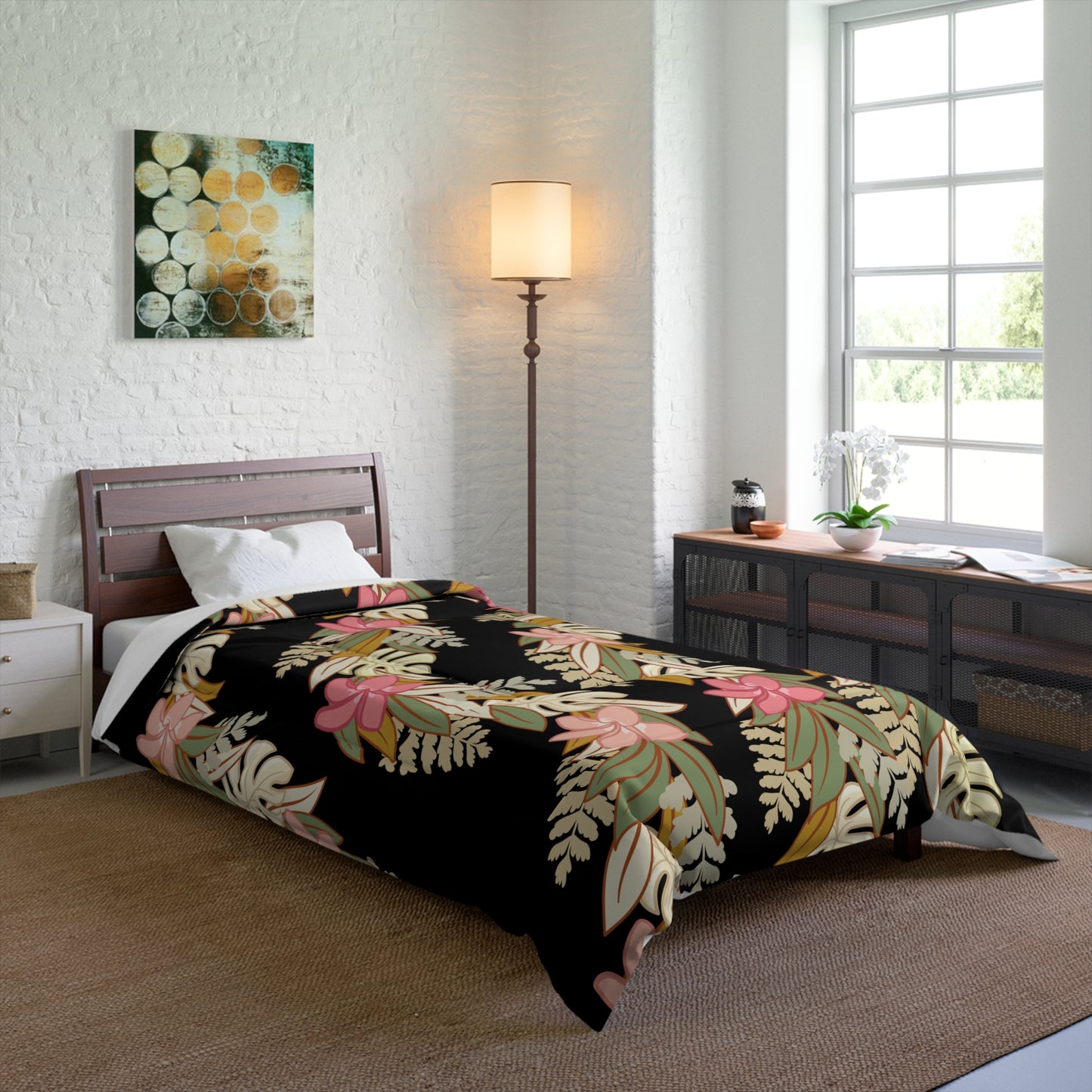 Hawaiian Maile Monstera Palapalai Plumeria Lei Comforter, Hawaiian Comforter - Bedding, Polyesian Quilt, Hawaiian Decor for Bedroom, Aloha