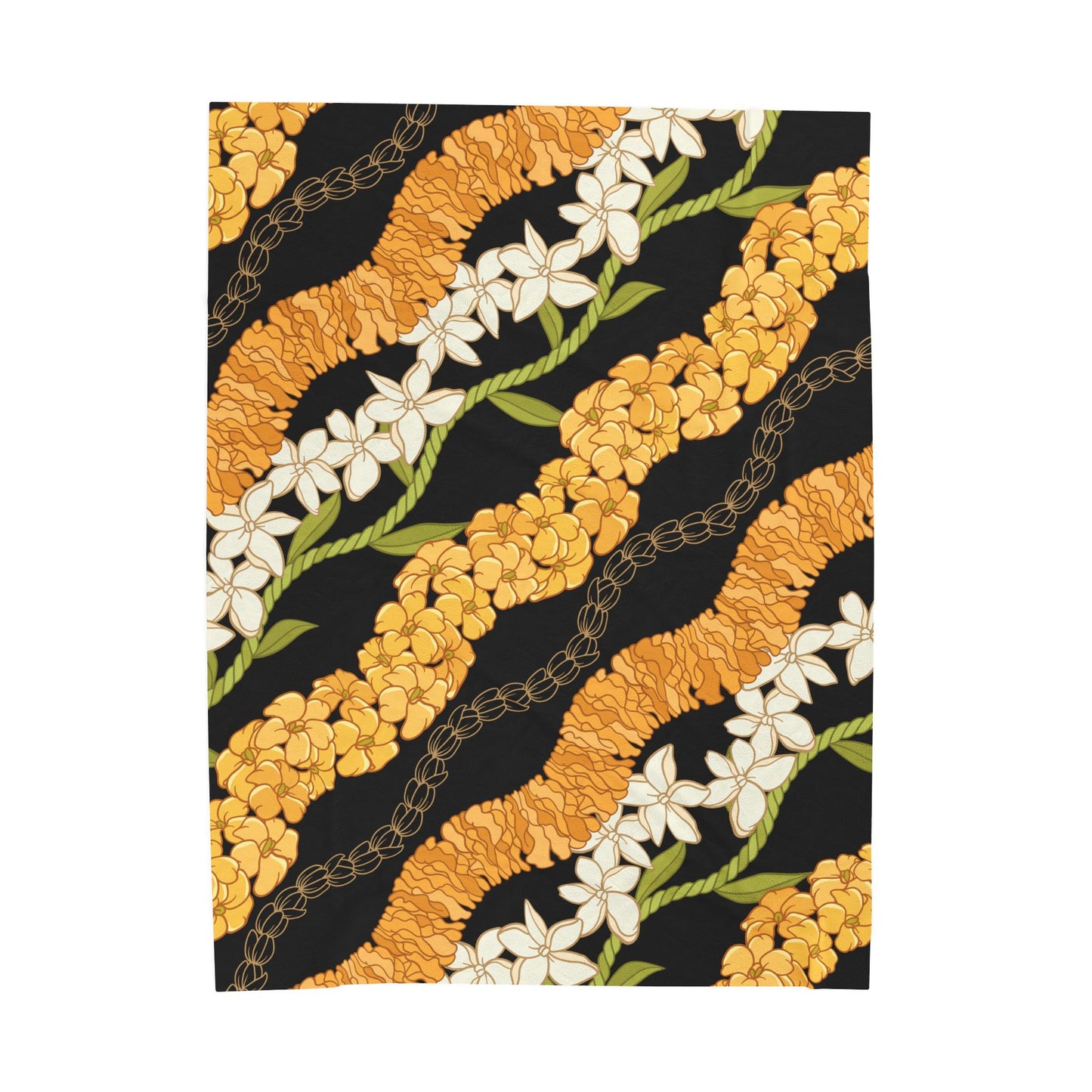 Hawaiian Puakenikeni Pikake Maile Ilima Flower Blanket - Velveteen Plush, Aloha Throw, Soft Flower Blanket, Aloha Collection Blanket