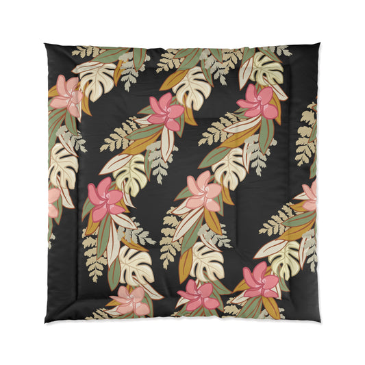 Hawaiian Maile Monstera Palapalai Plumeria Lei Comforter, Hawaiian Comforter - Bedding, Polyesian Quilt, Hawaiian Decor for Bedroom, Aloha