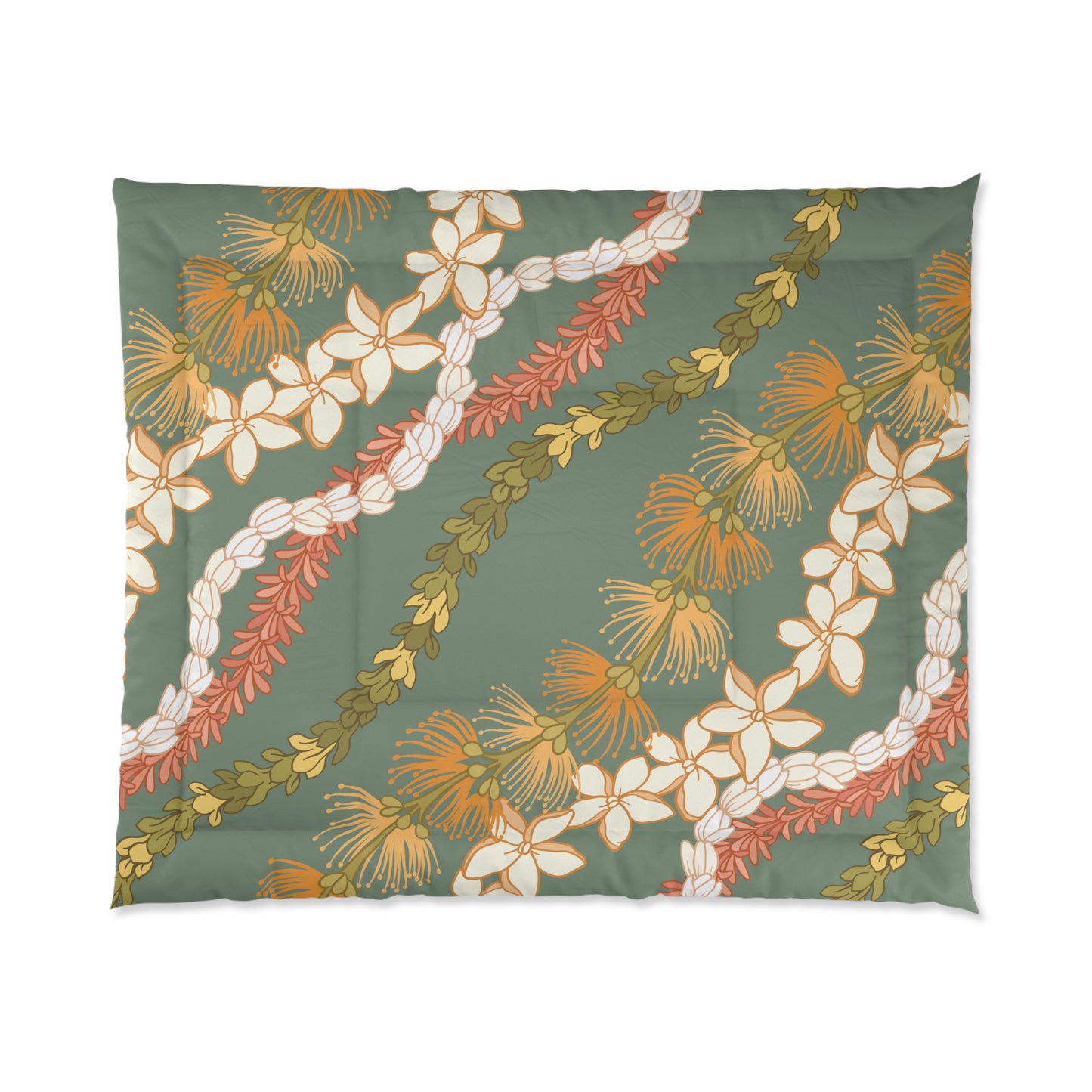 Hawaiian Lei Pattern Comforter | Hawaiian Comforter Pikake Lehua Flower
