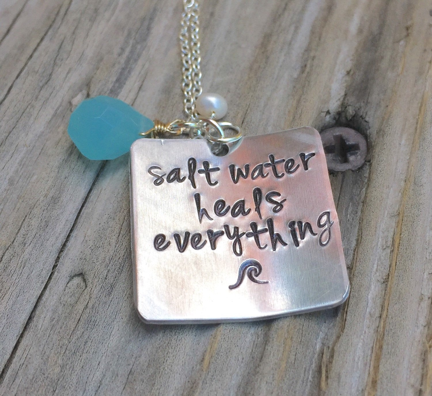 Salt Water Heals Everything Necklace, Natashaaloha - Natashaaloha, jewelry, bracelets, necklace, keychains, fishing lures, gifts for men, charms, personalized, 