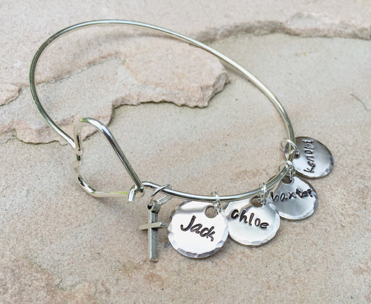 Mom Bracelet, Personalized Bangle Bracelet, Christmas Gift Mom - Natashaaloha, jewelry, bracelets, necklace, keychains, fishing lures, gifts for men, charms, personalized, 