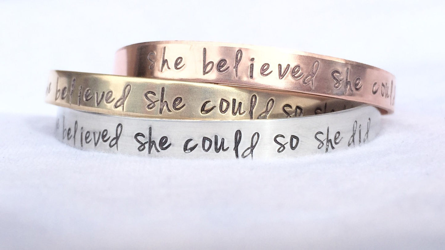 She Believed She Could So She Did Bracelet, Graduation 2016, Gifts for Graduation, Personalized Cuff, natashaaloha - Natashaaloha, jewelry, bracelets, necklace, keychains, fishing lures, gifts for men, charms, personalized, 