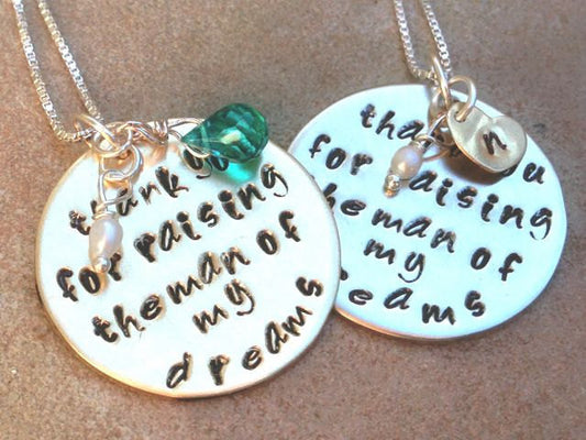 thank you for raising the man of my dreams, mom necklace, mother in law necklace, wedding,bridal, hand stamped jewelry, wedding gift - Natashaaloha, jewelry, bracelets, necklace, keychains, fishing lures, gifts for men, charms, personalized, 