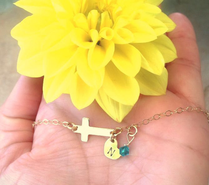 Personalized Baby Bracelet, Cross Bracelet, Children's Bracelet, Toddler Bracelet, Initial Bracelet - Natashaaloha, jewelry, bracelets, necklace, keychains, fishing lures, gifts for men, charms, personalized, 