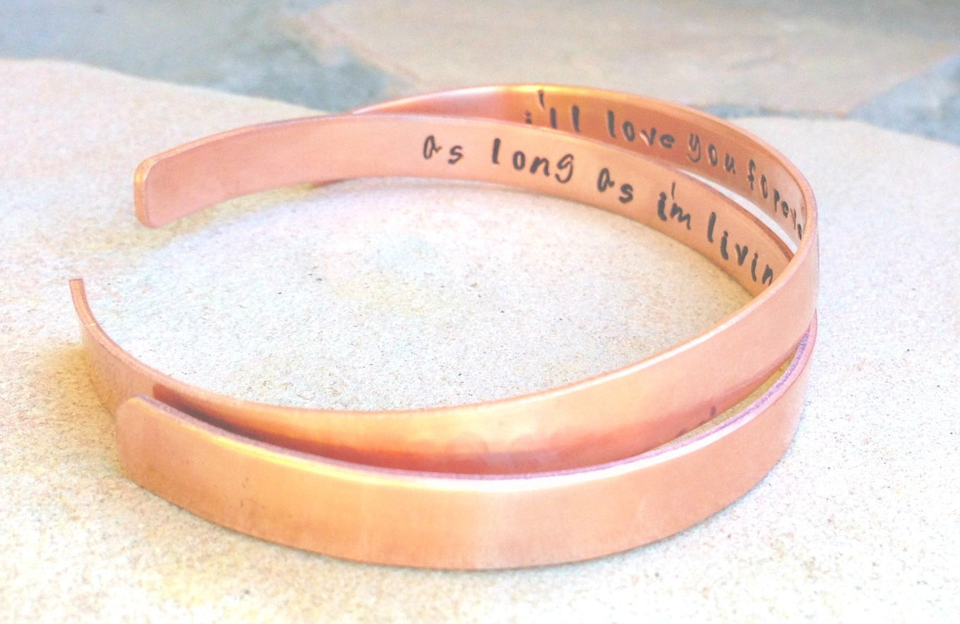 cuff, cuff bracelet, I'll love you forever ill like you for always, forever my baby you'll be, Mothers Day, mother daughter bracelet - Natashaaloha, jewelry, bracelets, necklace, keychains, fishing lures, gifts for men, charms, personalized, 