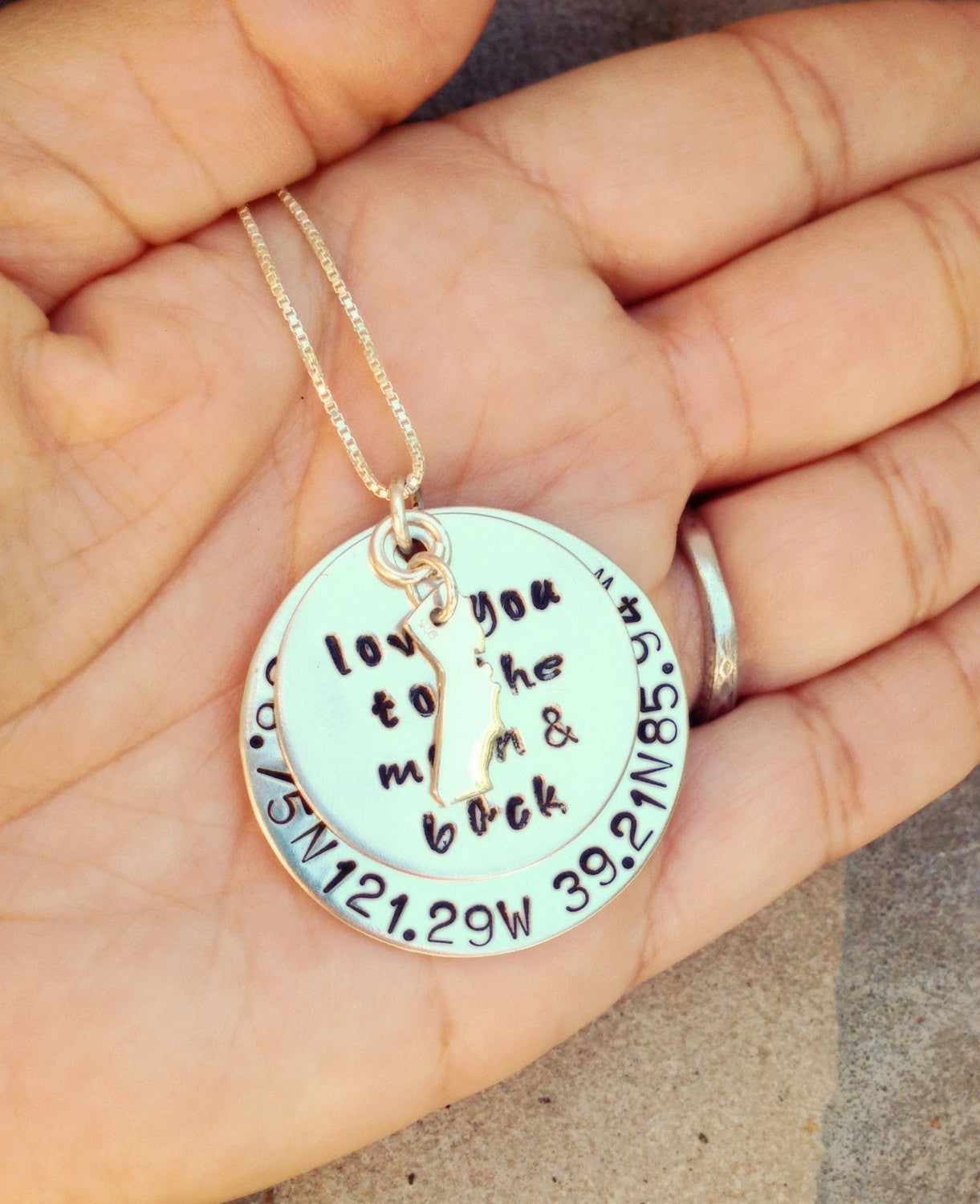love you to the moon and back, coordinate necklace, personalized necklace, coordinate and state necklace, natashaaloha - Natashaaloha, jewelry, bracelets, necklace, keychains, fishing lures, gifts for men, charms, personalized, 