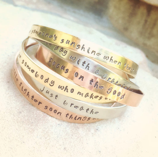 Personalized Cuffs, Positve Quote Cuffs, Mothers Day Bracelet, Hand Stamped Cuffs, Stacking Cuff Bracelets, Inspirational Cuff Bracelets - Natashaaloha, jewelry, bracelets, necklace, keychains, fishing lures, gifts for men, charms, personalized, 