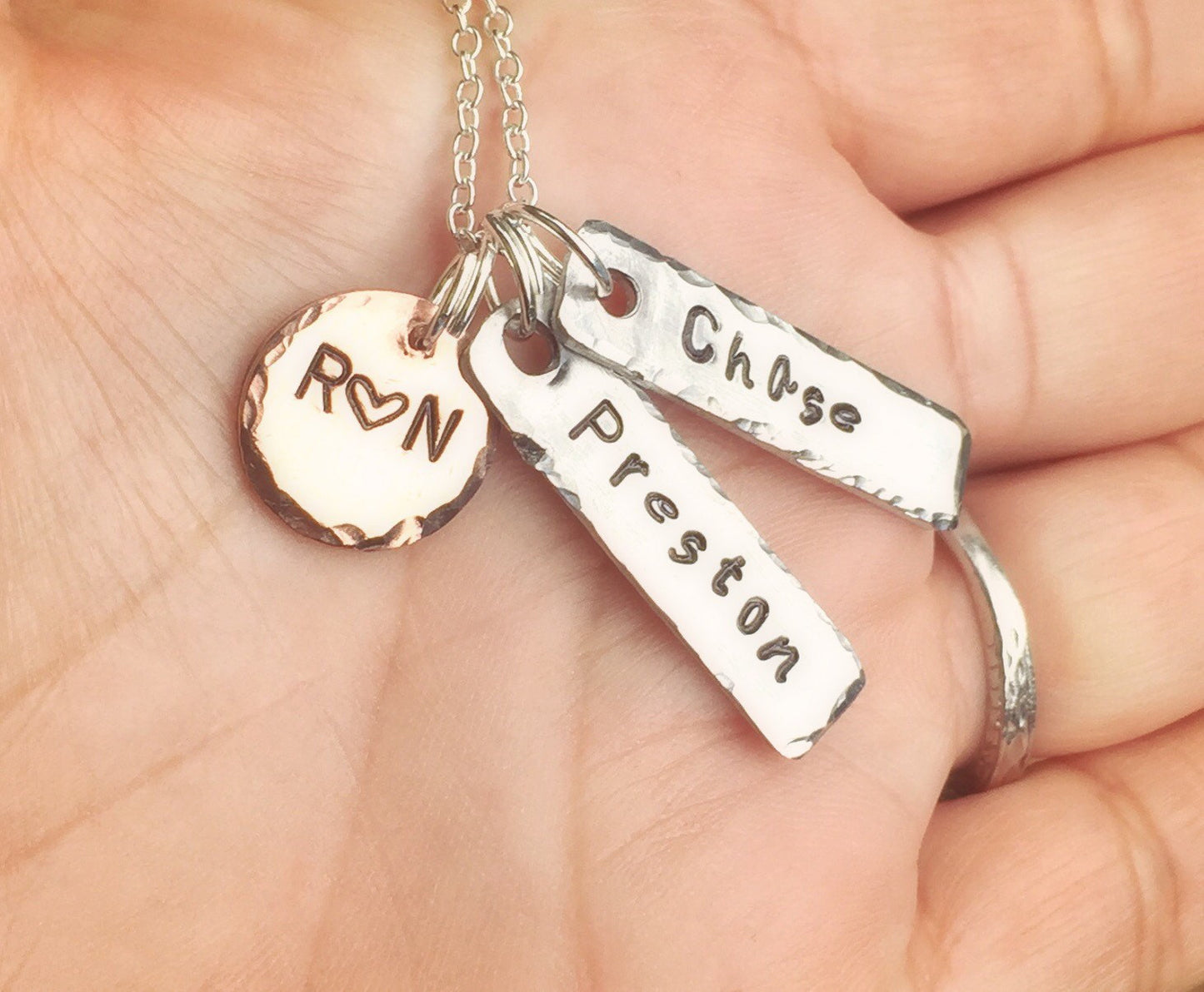 Mom Necklace, Children's Name Necklace, Hand Stamped Personalized Necklace, Personalized Necklace,natashaaloha - Natashaaloha, jewelry, bracelets, necklace, keychains, fishing lures, gifts for men, charms, personalized, 