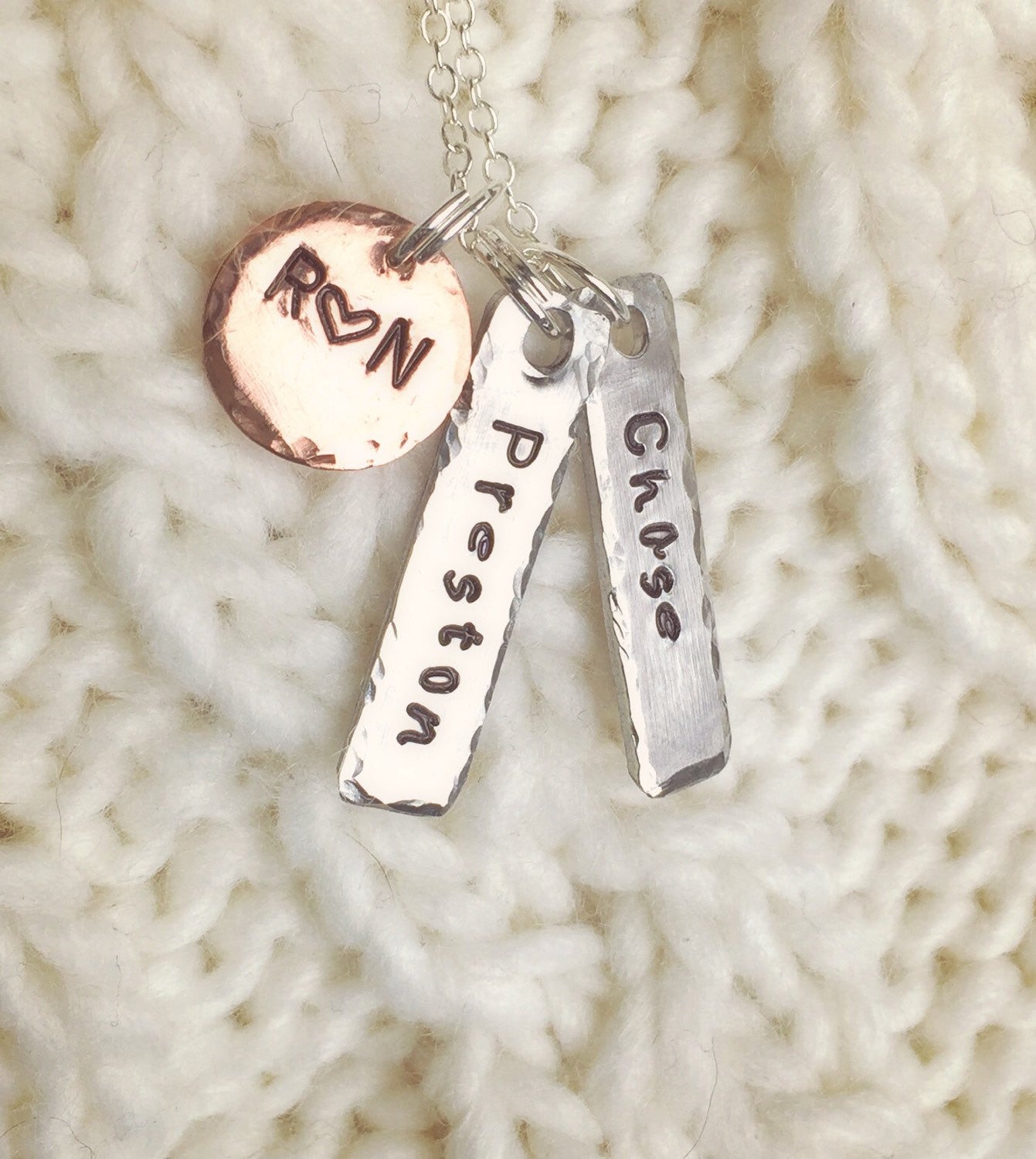 Mom Necklace, Children's Name Necklace, Hand Stamped Personalized Necklace, Personalized Necklace,natashaaloha - Natashaaloha, jewelry, bracelets, necklace, keychains, fishing lures, gifts for men, charms, personalized, 