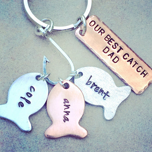 Fishing Keychain, Our Best Catch Dad, Fish Keychain, Personalized Fishing Keychain, Gifts For Men, Gifts For Dad,natashaaloha - Natashaaloha, jewelry, bracelets, necklace, keychains, fishing lures, gifts for men, charms, personalized, 